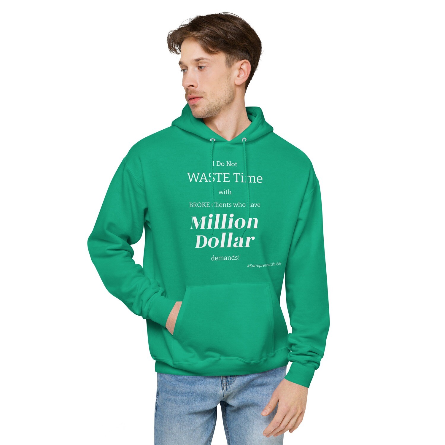 Men's Don't Waste Time fleece hoodie with white font