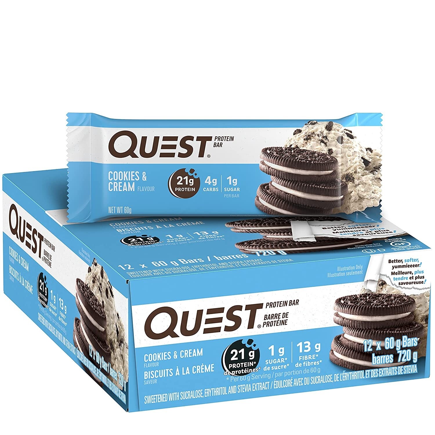 QUEST Protein Bar (60g) - Cookie & Cream - (12 Bars/Box) * Expire Date : 13/12/23*