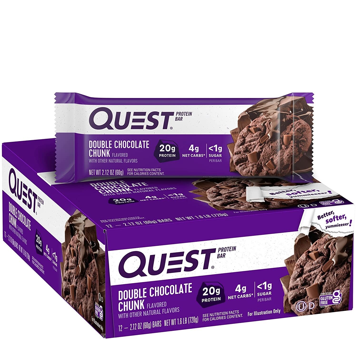 QUEST Protein Bar (60g) - Double Chocolate Chunk -  (12 Bars/Box)  *Expire Date :  19/10/23*