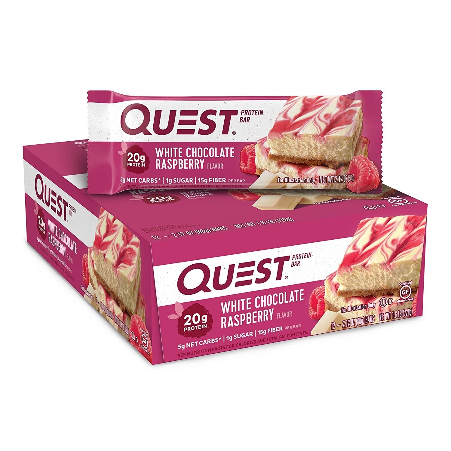 QUEST Protein Bar (60g) - White Chocolate Raspberry - (12 Bars/Box) *Expire Date : 15/09/23*