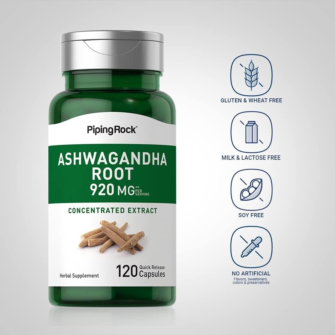 PipingRock  Ashwagandha Root 920 mg - 120 Quick Release Capsules
