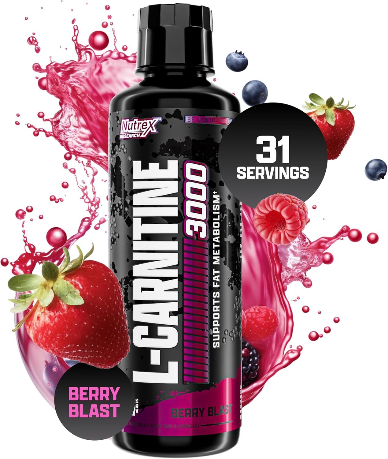 Nutrex Research Liquid Carnitine 3000 - 480ml  / 16 serving, Flavor: Berry Blast