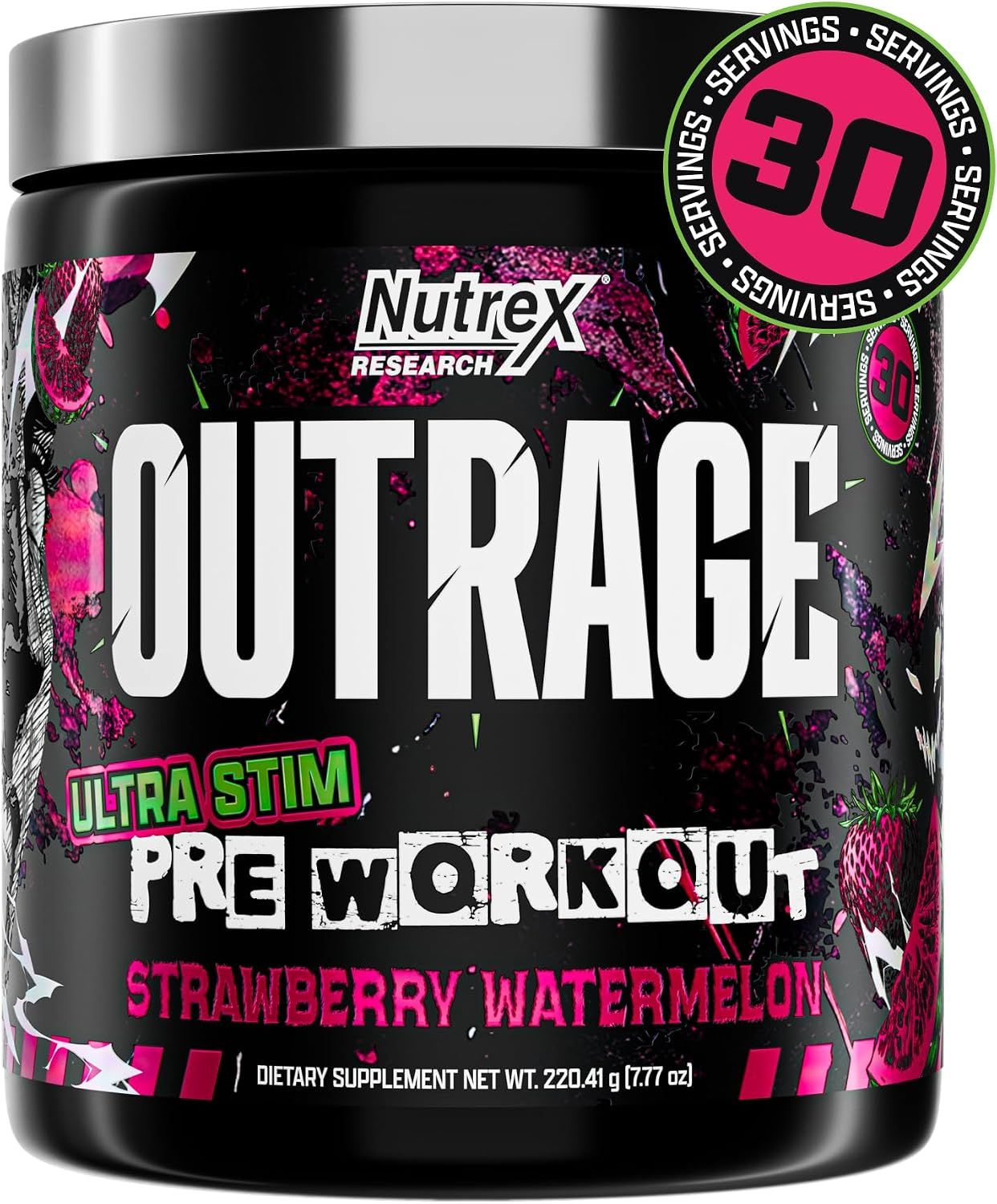 Nutrex  Outrage Ultra HIGH STIM Pre-Workout    30 Servings, Flavor: Strawberry melon