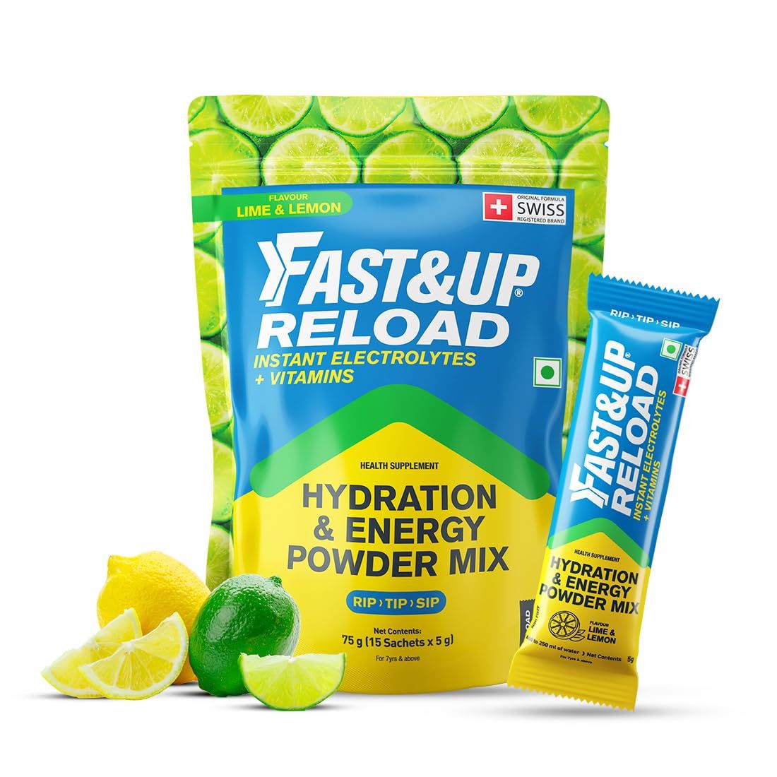 Fast &amp; Up Reload Electrolytes (Stick Pack) 15 Sachets - Lime and Lemon