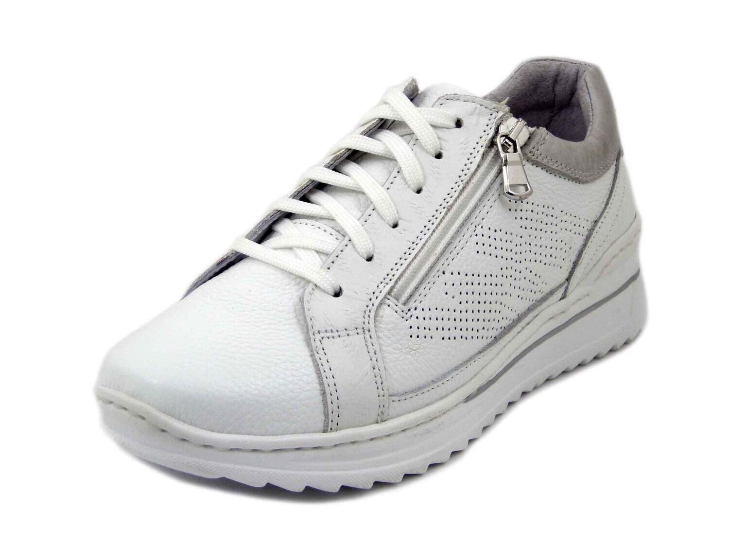 Stiledivita, Sneakers Donna in Pelle Bianco con Cerniera, Zeppa Bassa 4 cm,  Plantare Estraibile, Pianta Comoda,