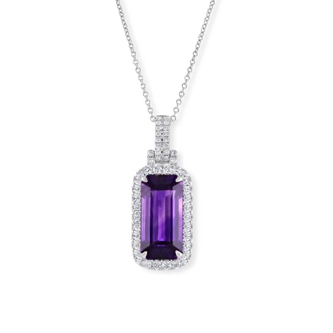 18 Carat White Gold Amethyst and Diamond Pendant