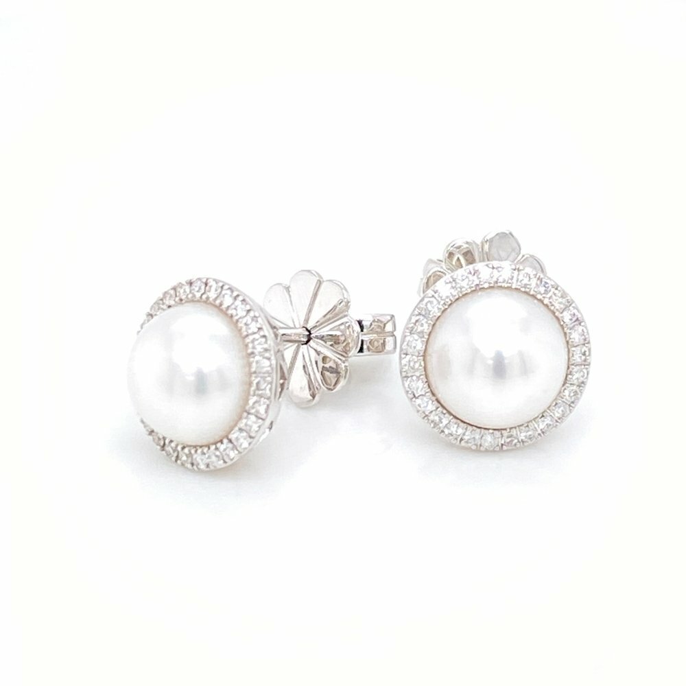 18 Carat White Gold Pearl and Diamond Stud Earrings
