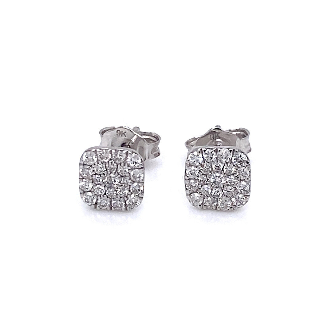 Diamond Cluster Stud Earrings 9 Carat White Gold