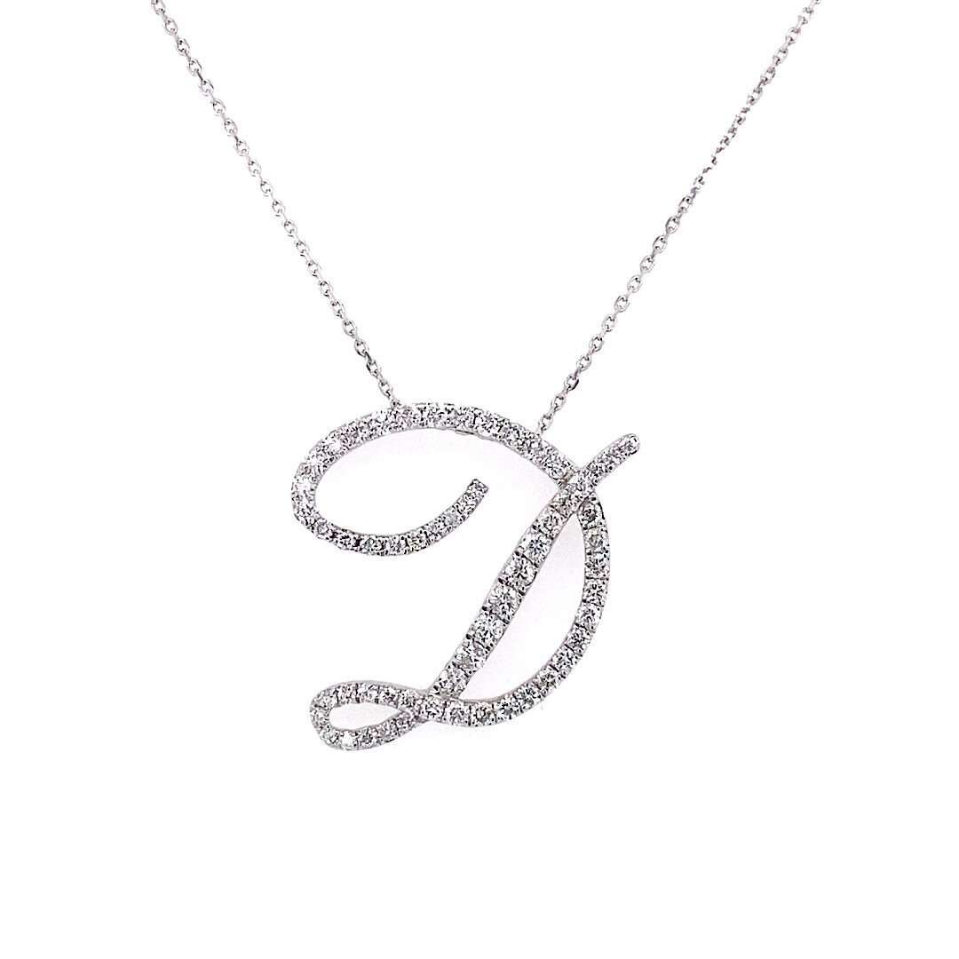 Diamond D Initial Pendant 9 Carat White Gold