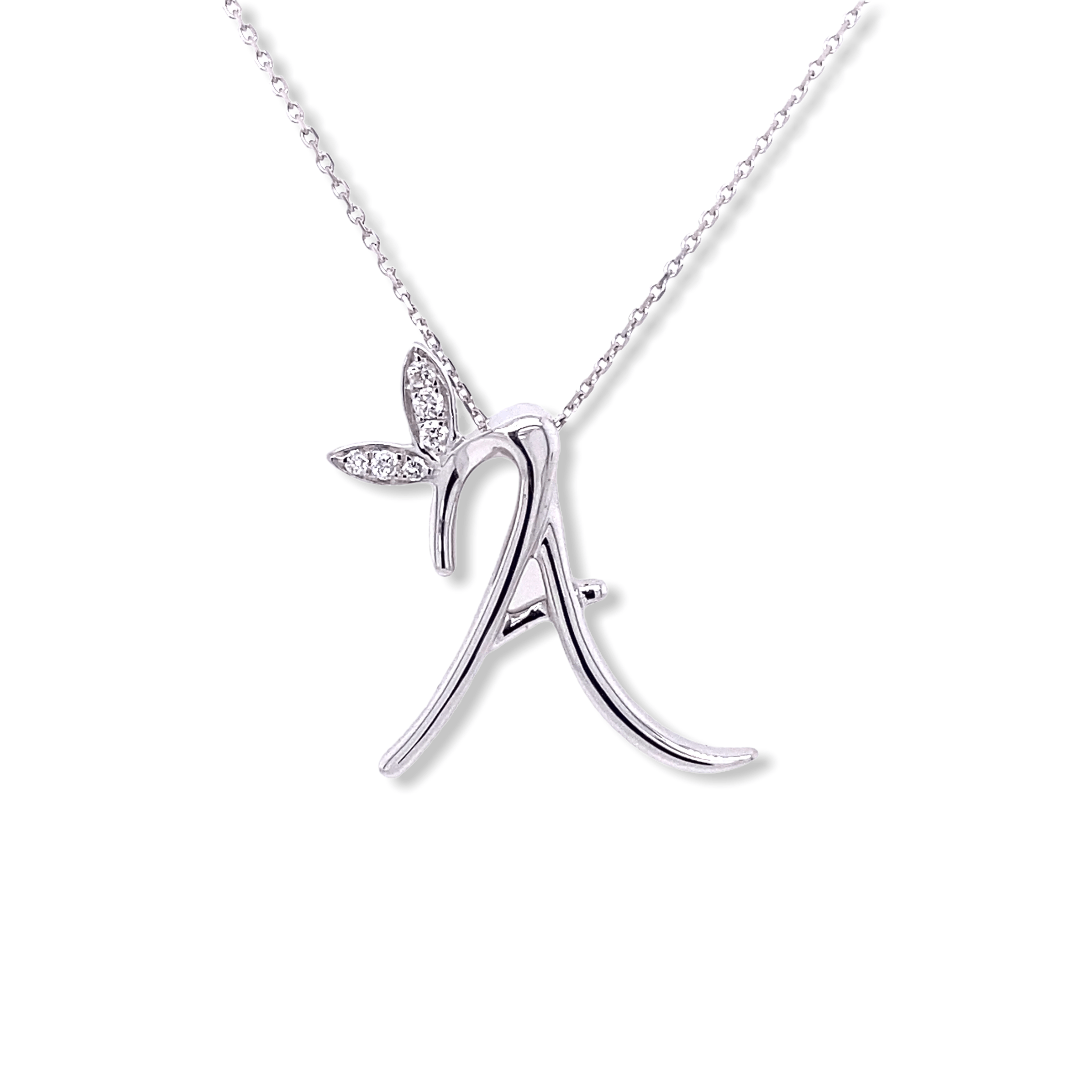 Diamond Initial A Pendant 9 Carat White Gold