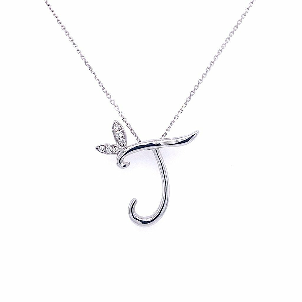 Diamond Initial J Pendant 9 Carat White Gold