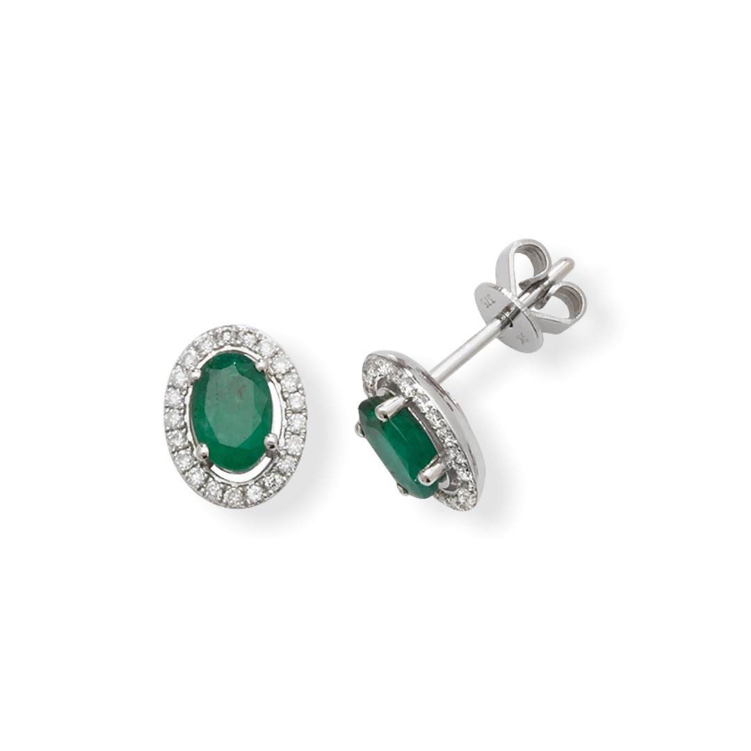 Emerald And Diamond Stud Earrings 9 Carat Gold