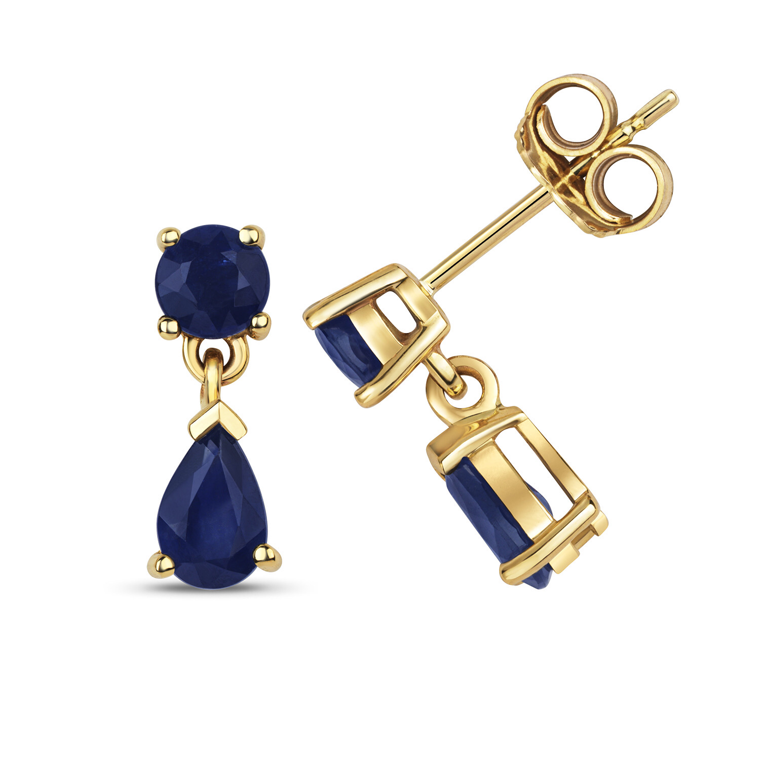 Sapphire Drop Earrings 9 Carat Yellow Gold