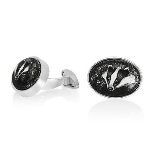 Sterling Silver Hand Painted Badger Cufflinks