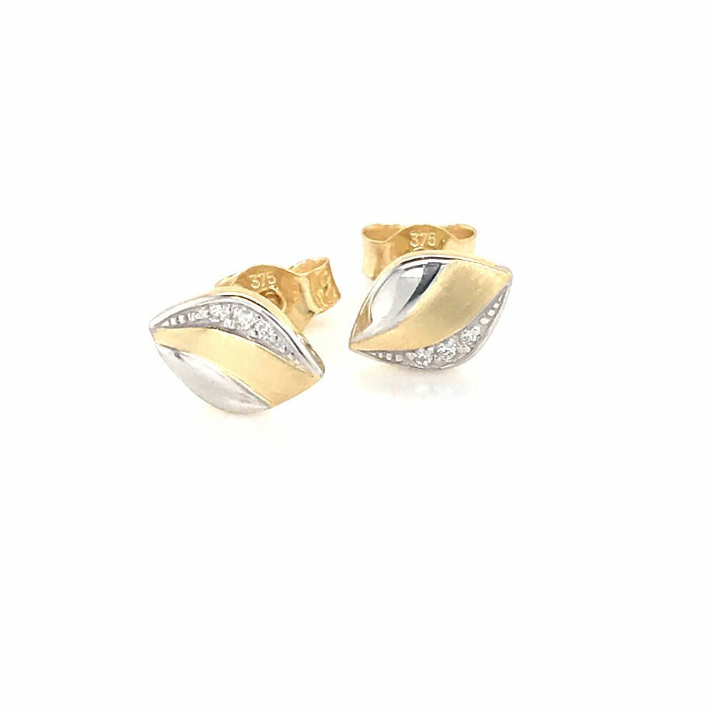 Two Colour Diamond Set Ear Studs 9 Carat Gold