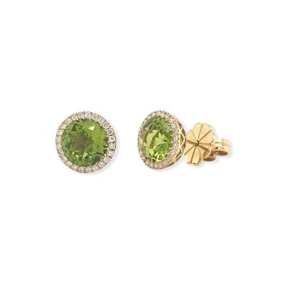 18 Carat Gold Peridot and Diamond Stud Earrings