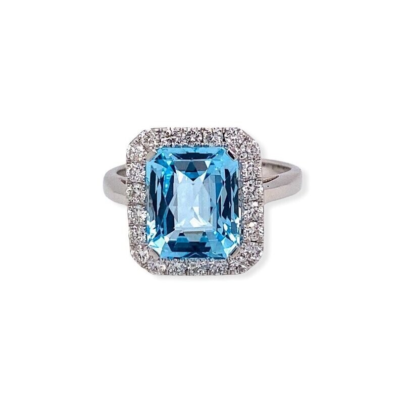 18 Carat White Gold Blue Topaz And Diamond RIng