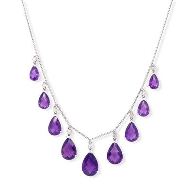 18 Carat White Gold Amethyst and Diamond Necklace