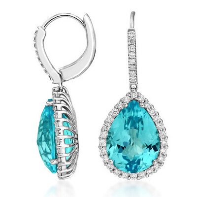 Blue Topaz And Diamond Earrings 18 Carat Gold