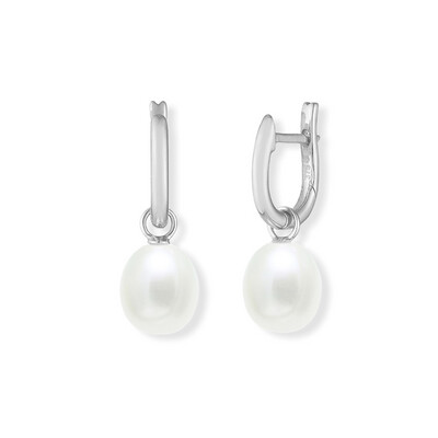 Cultured River Pearl Drop Earrings White Gold
