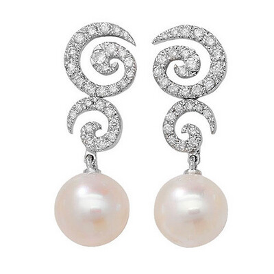 18 Carat White Gold Pearl And Diamond Earrings