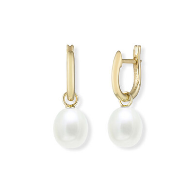 Cultured River Pearl Drop Earrings Yellow Gold
