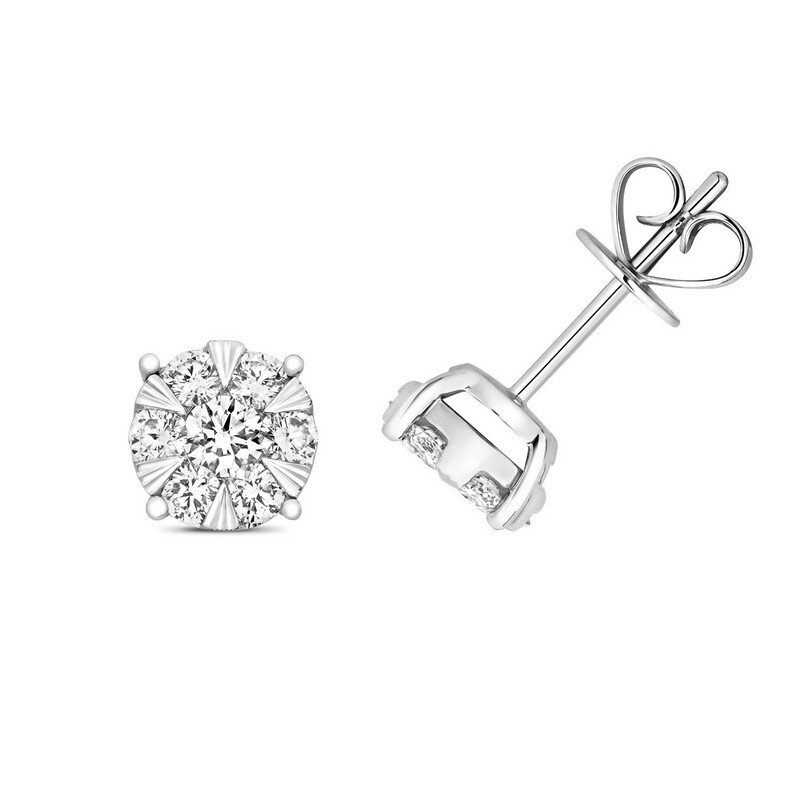 Diamond Cluster Stud Earrings 18 Carat Gold