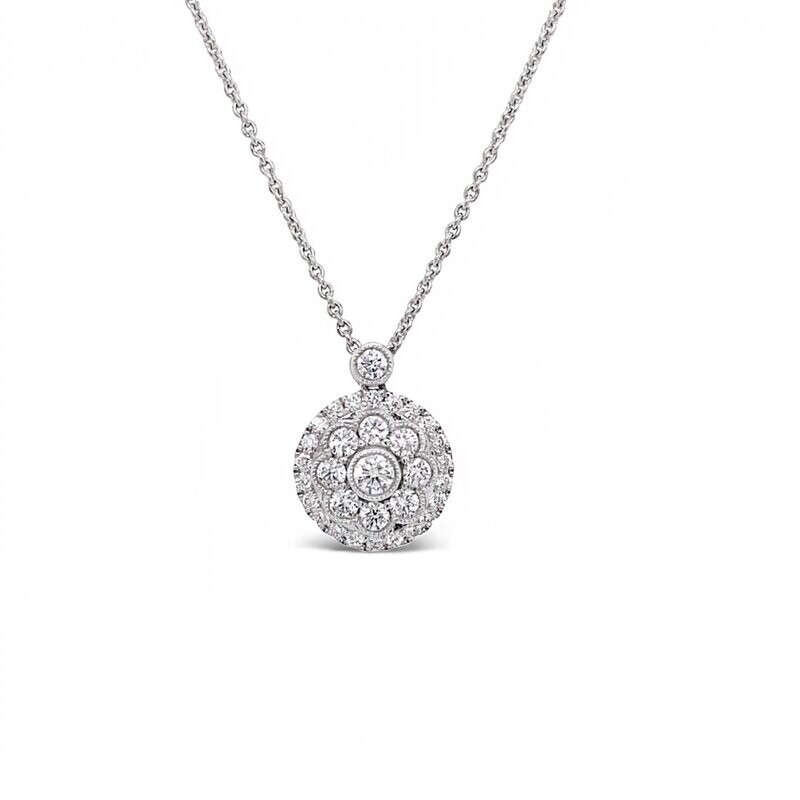 18 Carat White Gold Diamond Cluster Pendant