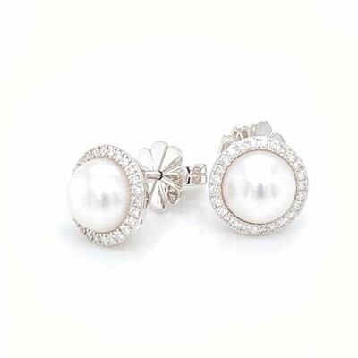 18 Carat White Gold Pearl and Diamond Stud Earrings