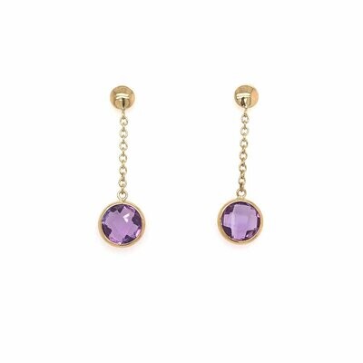 Amethyst and Polished bead Drop Earrings 9 Carat Yellow Gold