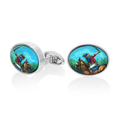 Sterling Silver Hand Painted Polo Player Cufflinks