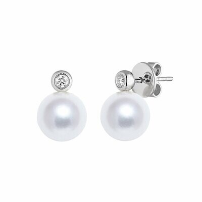 Freshwater Cultured Pearl and Diamond Earrings 18 Carat White Gold