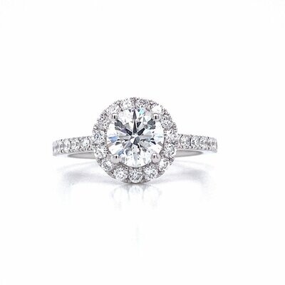 Platinum Solitaire Brilliant Cut Diamond Halo Engagement Ring