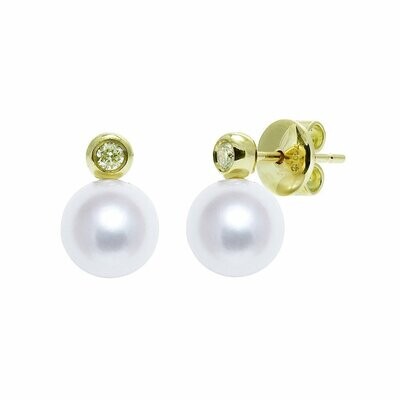 Freshwater Cultured Pearl and Diamond Earrings 18 Carat Yellow Gold