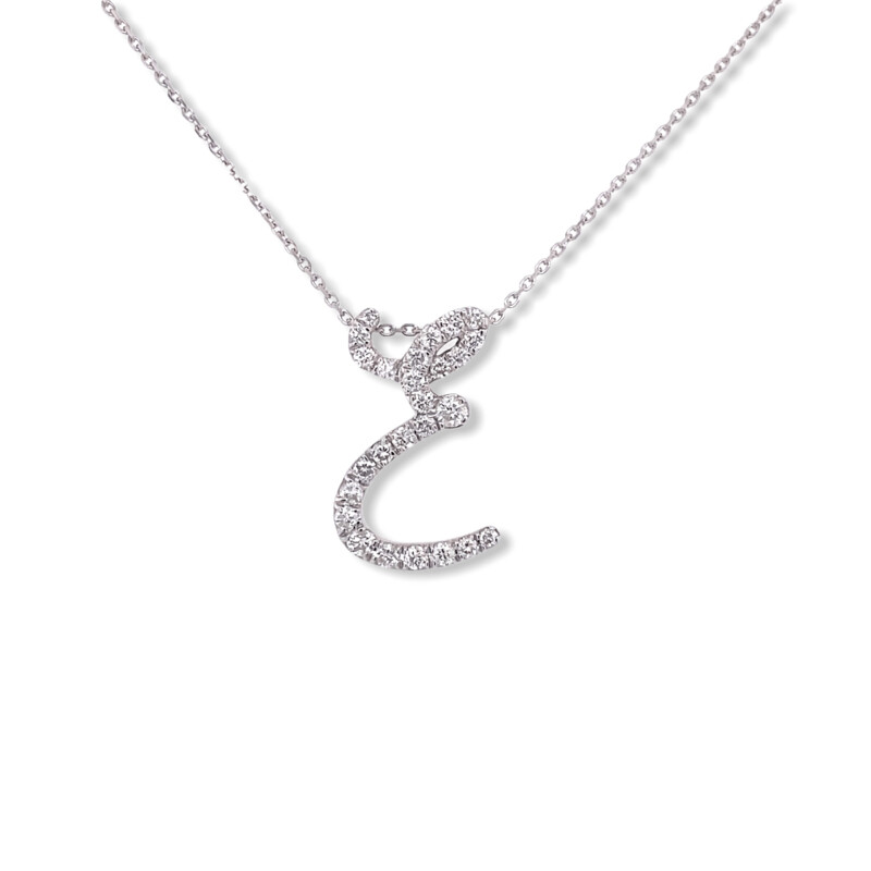 Diamond Initial E Pendant 9 Carat White Gold
