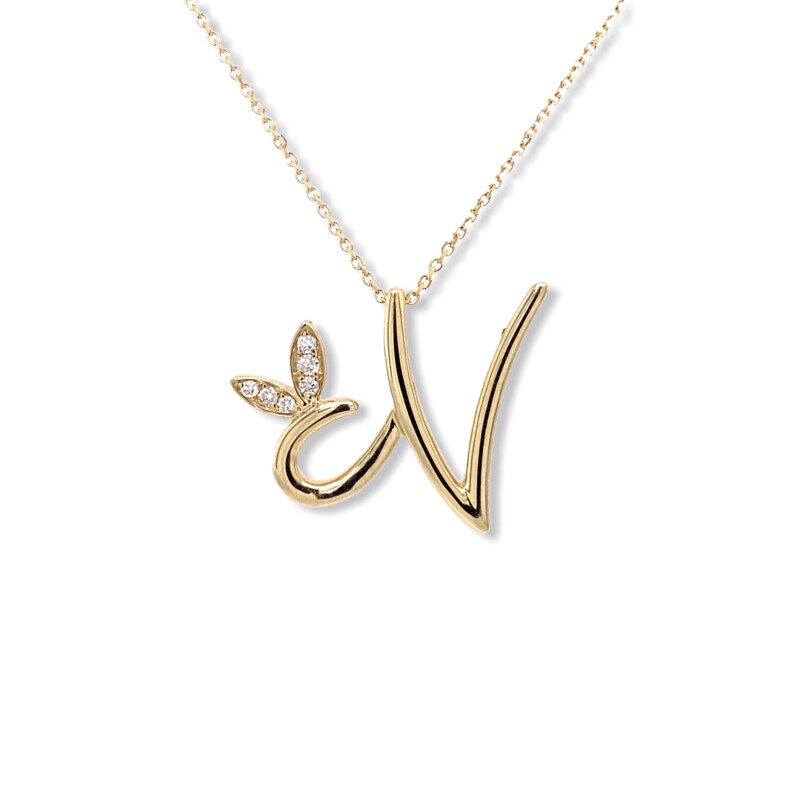 Diamond Initial N Pendant 9 Carat Yellow Gold