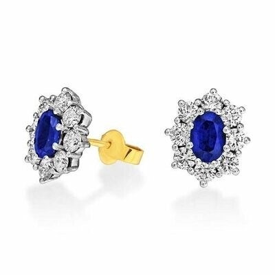 Sapphire And Diamond Cluster Stud Earrings 18 Carat Gold