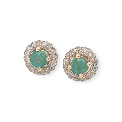 Emerald And Diamond Stud Earrings 9 Carat Gold