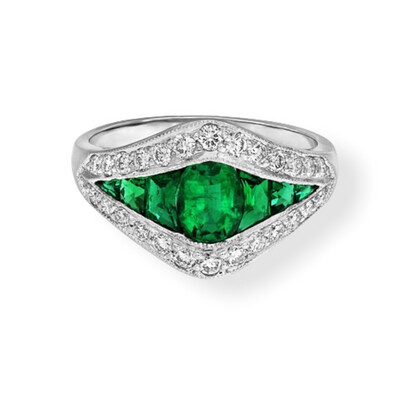 Platinum Emerald And Diamond Dress Ring