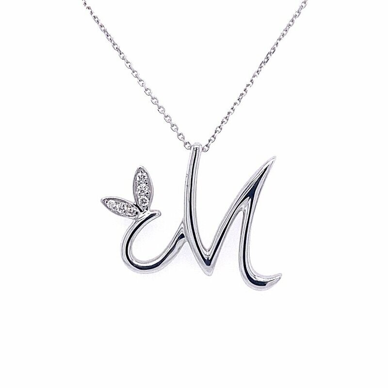 Diamond Initial M Pendant 9 Carat White Gold