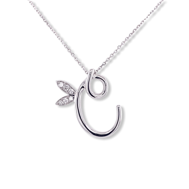 Diamond Initial C Pendant 9 Carat White Gold