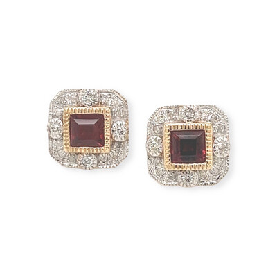 Garnet And Diamond Stud Earrings 9 Carat Gold