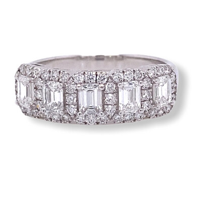 Emerald Cut Diamond and Brilliant Cut Diamond Ring 18 Carat White Gold