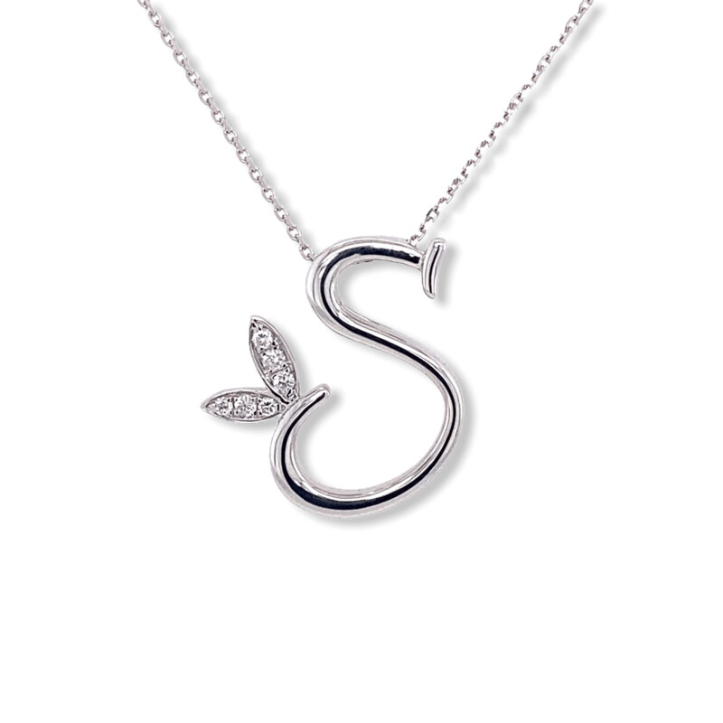 Diamond Initial S Pendant 9 Carat White Gold