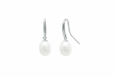 White Teardrop Cultured Freshwater Pearl Drop Earrings 9 Carat White Gold
