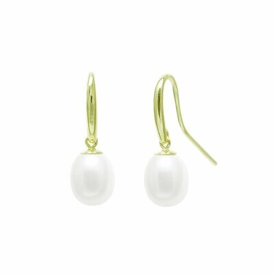 White Teardrop Cultured Freshwater Pearl Drop Earrings 9 Carat Yellow Gold