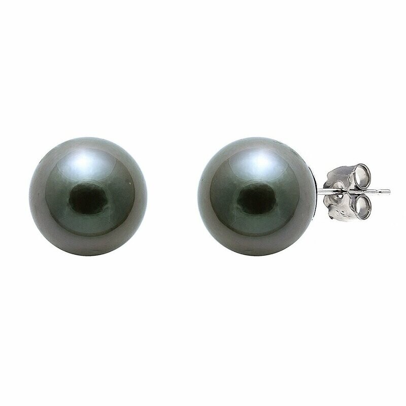 Tahitian Cultured Pearl Stud Earrings 9 Carat White Gold