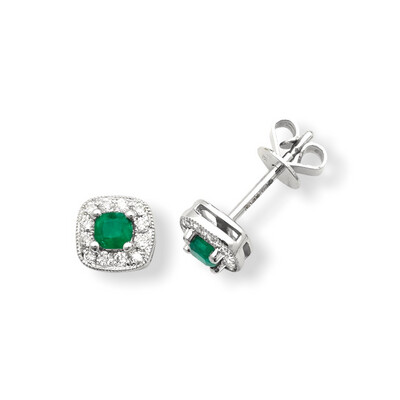 Emerald And Diamond Stud Earrings White Gold