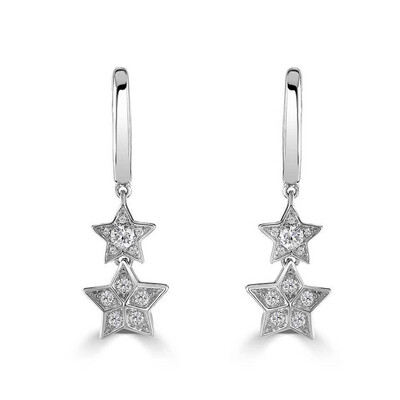 Diamond Star Drop Earrings 18 Carat White Gold