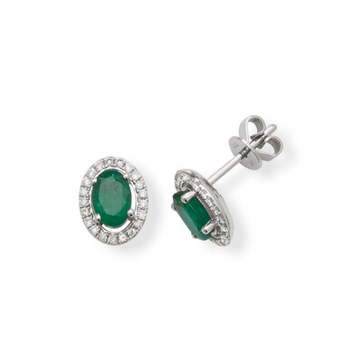 Emerald And Diamond Stud Earrings 9 Carat Gold Emerald And Diamond Stud Earrings 9 Carat Gold